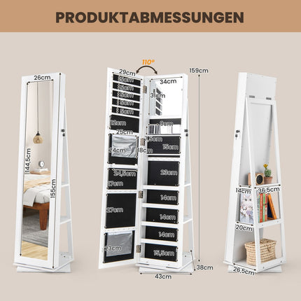 360° Rotating Jewelry Cabinet with Full-Length Mirror