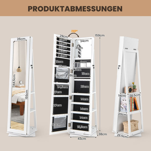360° Rotating Jewelry Cabinet with Full-Length Mirror