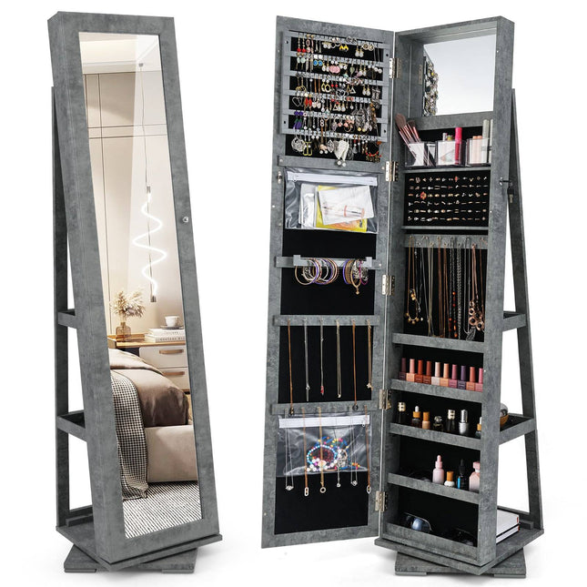 360 Rotating Jewelry Cabinet with Full-Length Mirror