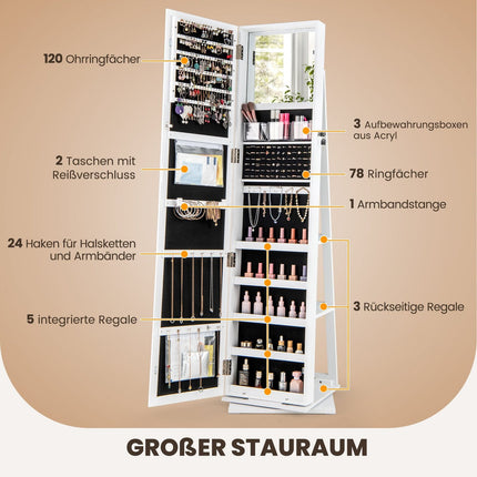 360° Rotating Jewelry Cabinet with Full-Length Mirror