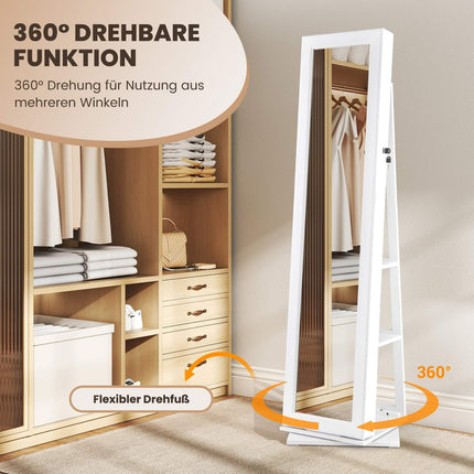 360° Rotating Jewelry Cabinet with Full-Length Mirror