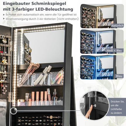 360 Rotating Jewelry Cabinet with LED Lights, Black