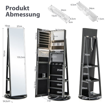 360 Rotating Jewelry Cabinet with LED Lights, Black
