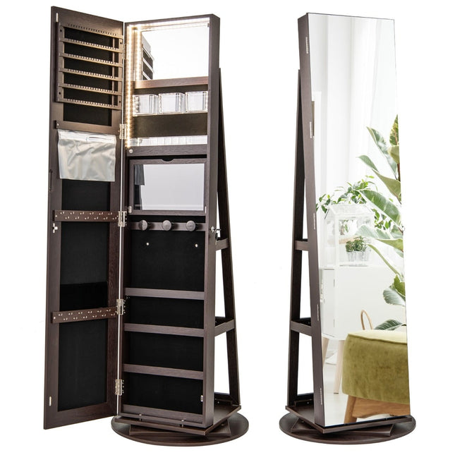 360 Rotating Jewelry Cabinet with LED Lights, Mirror