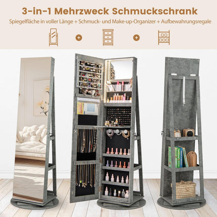 360 Rotating Jewelry Cabinet with LED Lights, Mirror