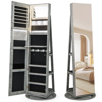 360 Rotating Jewelry Cabinet with LED Lights, Mirror