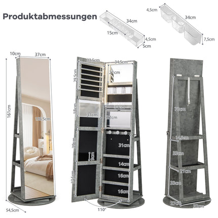 360 Rotating Jewelry Cabinet with LED Lights, Mirror