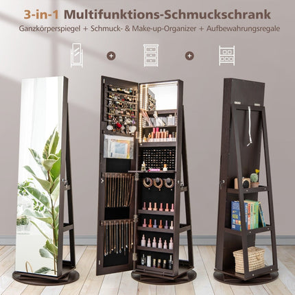 360 Rotating Jewelry Cabinet with LED Lights, Mirror