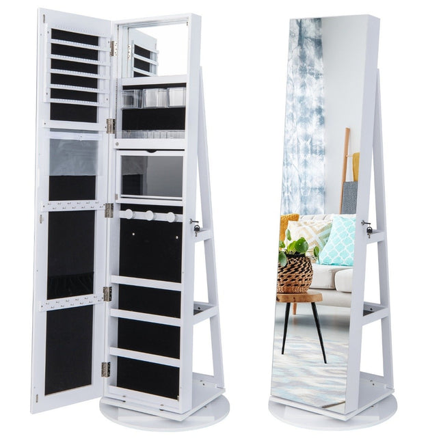 360° Rotating Jewelry Cabinet with LED Lights, Mirror, Lock