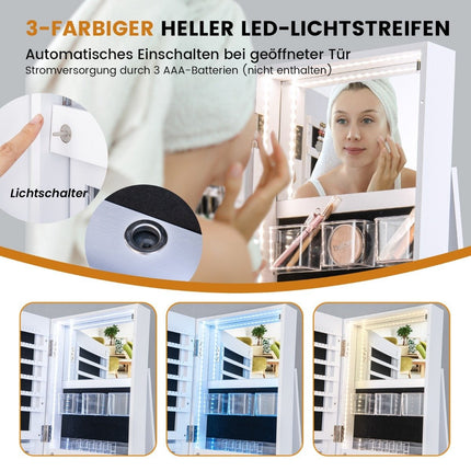 360° Rotating Jewelry Cabinet with LED Lights, Mirror, Lock