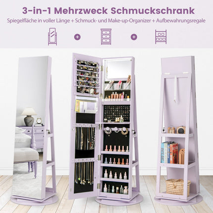 360 Rotating Jewelry Cabinet with LED Lights, Mirror, Lock