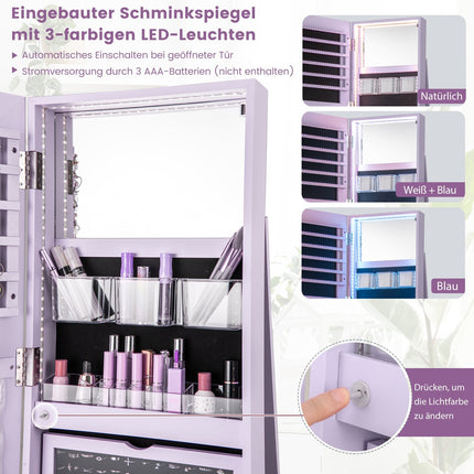 360 Rotating Jewelry Cabinet with LED Lights, Mirror, Lock