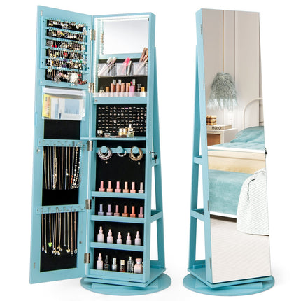 360 Rotating Jewelry Cabinet with LED Lights and Mirror