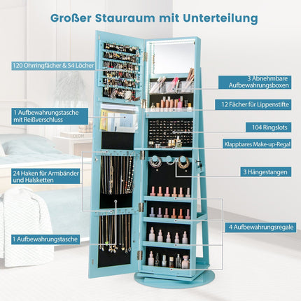 360 Rotating Jewelry Cabinet with LED Lights and Mirror