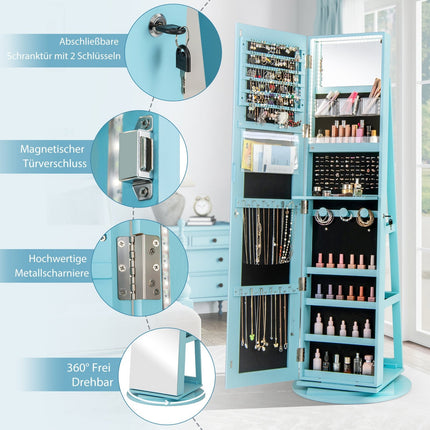 360 Rotating Jewelry Cabinet with LED Lights and Mirror