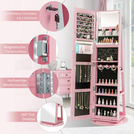 360 Rotating Jewelry Cabinet with LED Lights and Mirror