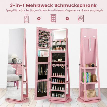 360 Rotating Jewelry Cabinet with LED Lights and Mirror