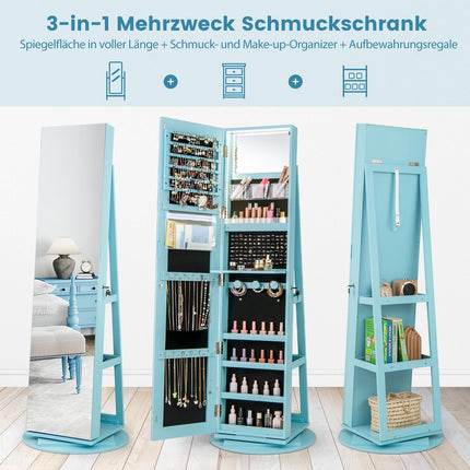 360 Rotating Jewelry Cabinet with LED Lights and Mirror
