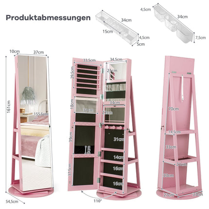 360 Rotating Jewelry Cabinet with LED Lights and Mirror
