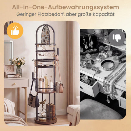 360 Rotating Jewelry Organizer with Earring & Necklace Holders