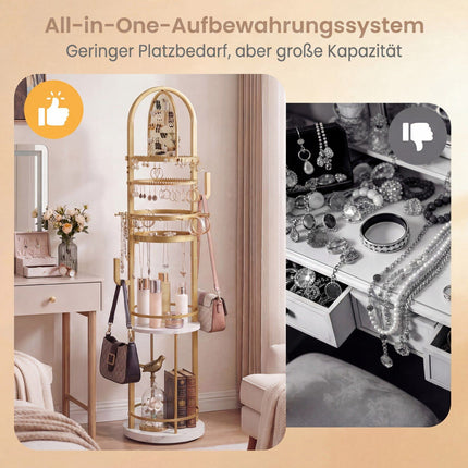 360 Rotating Jewelry Stand with Earring & Necklace Holders