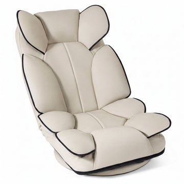 360 Swivel Gaming Chair, Adjustable Backrest, Beige PU Leather