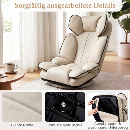 360 Swivel Gaming Chair, Adjustable Backrest, Beige PU Leather