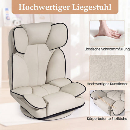 360 Swivel Gaming Chair, Adjustable Backrest, Beige PU Leather