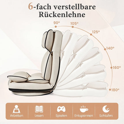 360 Swivel Gaming Chair, Adjustable Backrest, Beige PU Leather
