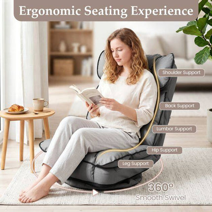 360 Swivel Gaming Chair, Adjustable Backrest, Gray PU Leather