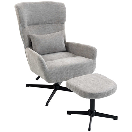 360 Swivel Lounge Chair with Ottoman, Adjustable Height, Cream
