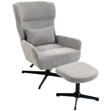 360 Swivel Lounge Chair with Ottoman, Adjustable Height, Cream
