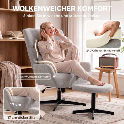 360 Swivel Lounge Chair with Ottoman, Adjustable Height, Cream