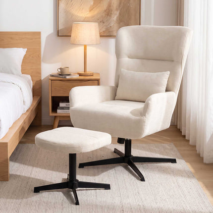 360 Swivel Lounge Chair with Ottoman, Adjustable Height, Cream