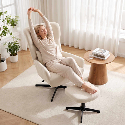 360 Swivel Lounge Chair with Ottoman, Adjustable Height, Cream