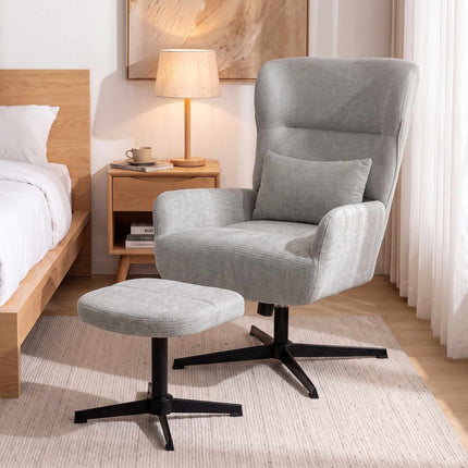 360 Swivel Lounge Chair with Ottoman, Adjustable Height, Cream