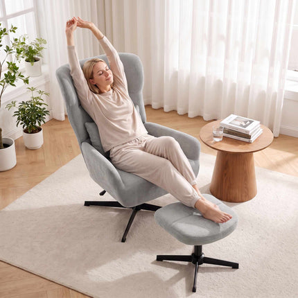 360 Swivel Lounge Chair with Ottoman, Adjustable Height, Cream