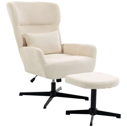360 Swivel Lounge Chair with Ottoman, Adjustable Height, Cream