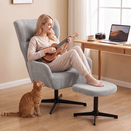 360 Swivel Lounge Chair with Ottoman, Adjustable Height, Cream