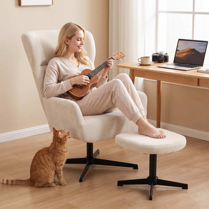 360 Swivel Lounge Chair with Ottoman, Adjustable Height, Cream
