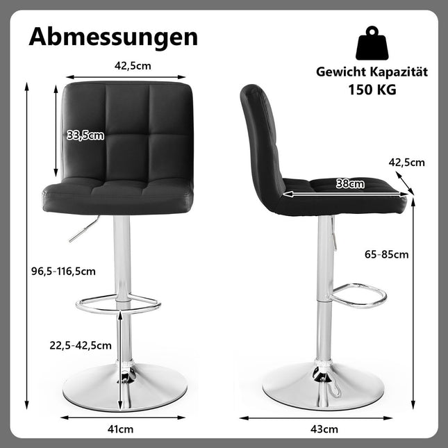 360° rotating bar stool made of faux leather, height-adjustable bar chair, stool, black