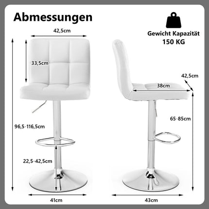 360° rotating bar stool made of faux leather, height-adjustable bar stool, white