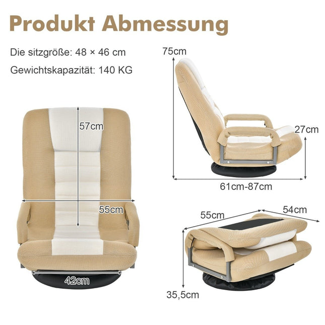 360° draaibare vloerstoel met 6-voudig verstelbare rugleuning vloerstoel beige