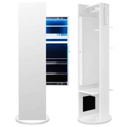 360° rotating jewelry cabinet with mirror & LED lights. Freestanding mirror cabinet