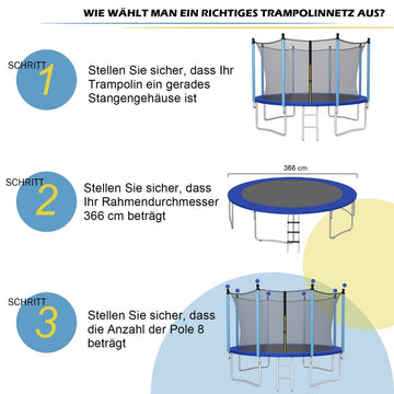 Ø366 cm trampoline veiligheidsnet voor tuintrampolines binnen zwart