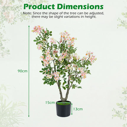 36" Artificial Impatiens Trees with Silk Flowers, Pink, Set of 2