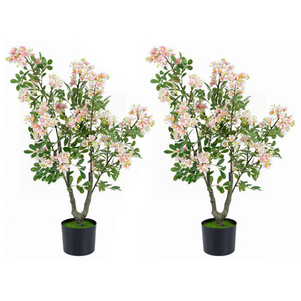 36" Artificial Impatiens Trees with Silk Flowers, Pink, Set of 2