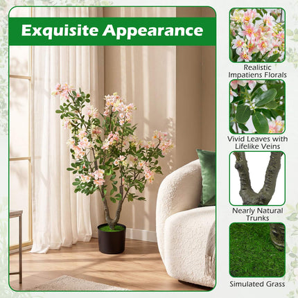 36" Artificial Impatiens Trees with Silk Flowers, Pink, Set of 2