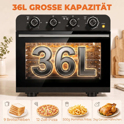36L Air Fryer Oven with Rotisserie, 1800W, Black