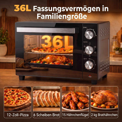 36L Convection Mini Oven, 1500W, 90–230C, Timer